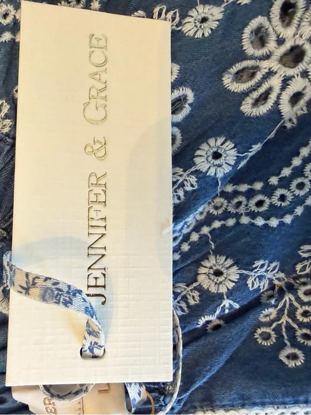 Jennifer & Grace Embroidered Indigo Peasant Blouse NEW WITH TAGS - Picture 6 of 7